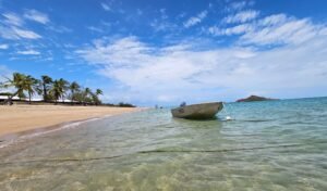 Boat moored on clear water